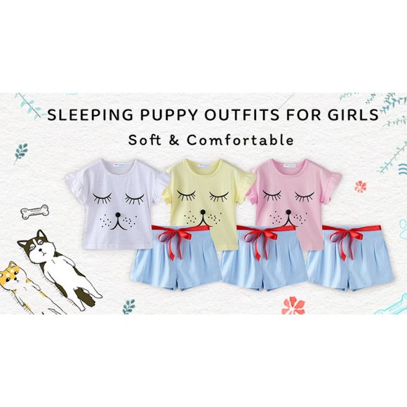 LittleSpring Sleeping Puppy Girls Short Set New Size 6 - Picture 2 of 5